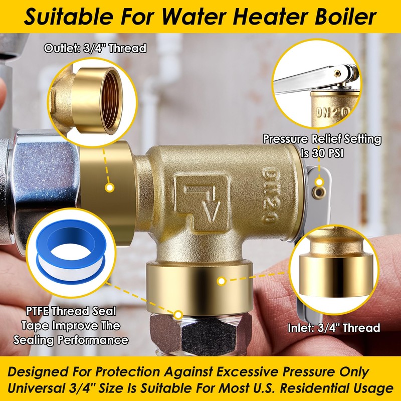 Gulfmew 30 PSI Pressure Relief Valve, 3/4" FNPT Female Inlet
