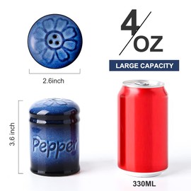 Nihow Ceramic Cute Salt and Pepper Shakers Set: 2.6 Inch Salt and Pepper Set/Sugar Salt Shaker for Counter -Resist Rusting Seasoning Shaker -Elegant Black & Blue(Set of 2)