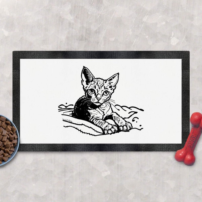 'Rex Cat on Blanket' Pet Feeding Mat (PM00022651)