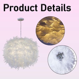 Feather Light Shade Ceiling 30Cm Ceiling Light Shade, Feather Lampshades Ceiling for Living Room Decoration Bedroom, Lamp Shades Ceiling Fluffy Lampshade for Table Lamp Floor Lamp (White)