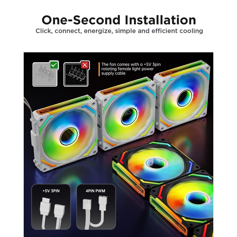 AsiaHorse COSMIQ 120mm PC RGB Computer Case Fans, 5V 3-PIN