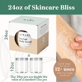 Bare Botanics Unscented Body Scrub 24oz | Made in Madison, WI | All Natural Sea Salt Exfoliator w/Skin Loving Moisturizers | Vegan & Cruelty Free | Gift Ready Packaging w/a Cute Wooden Spoon