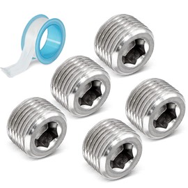 LifCratms 3/8" NPT Male Plug, 304 Stainless Steel Internal Hex Thread Pipe Plug Socket Kit (Pack of 5)