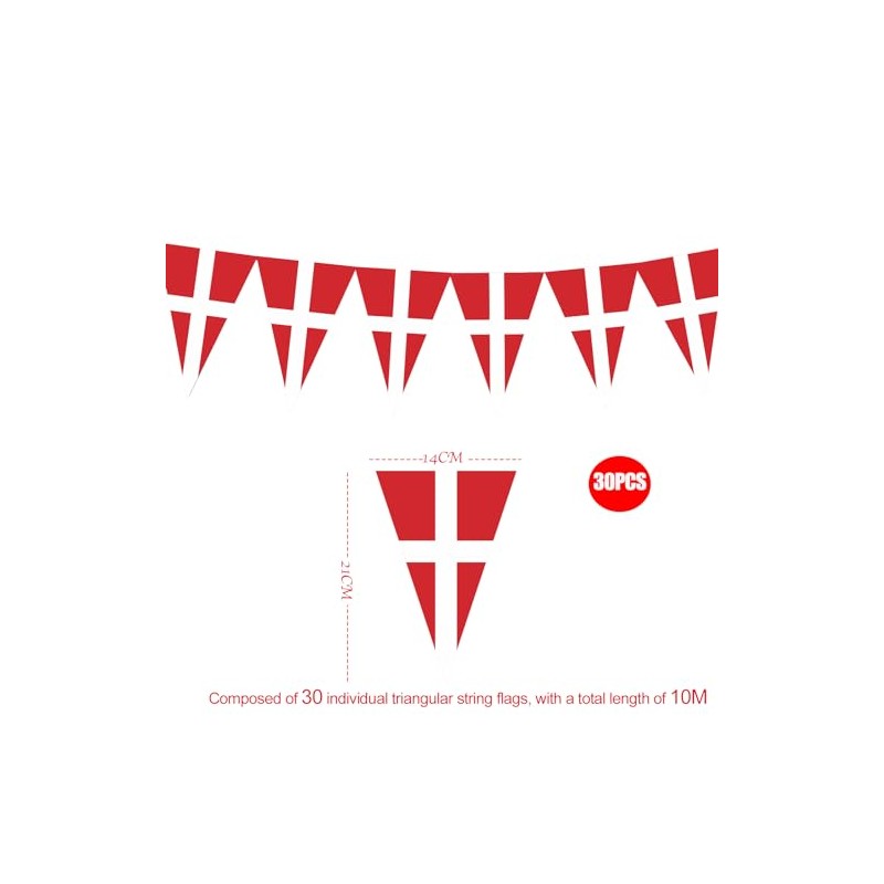 32.8ft Denmark Flag Bunting with 30 Flag for Oly Games,Danish