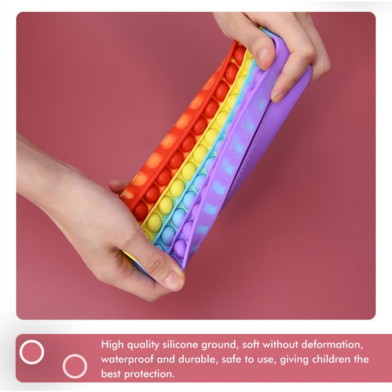 Waterproof Rainbow Push Bubble Stationery Box Silicone Decompression Toy Rectangle