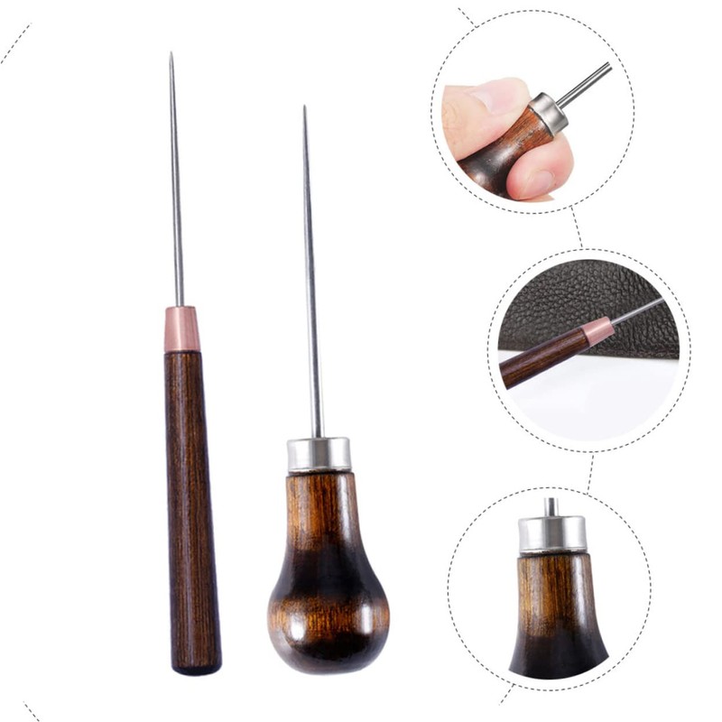 COHEALI 2pcs Perforating Leather Awls with Gourd Wooden Handle for