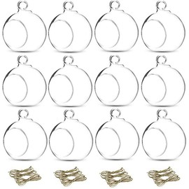 12 Pcs 3.15"/ 8cm Hanging Glass Tealight Holder Globe Plant Terrariums Glass Orbs Air Plants Tea Light Candle Holders Home Decor Indoor Outdoor Garden DIY Gifts (9 Pcs + 3 Pcs)