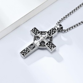 REchoLI Cross Necklace for Man，Stainless Steel Celtic Silver/Black Cross Necklace Vintage Geometric Design Chain Christian jewelry 60 cm/23.6 inches (Silver)