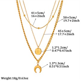 WANGENPING Boho Necklace, Multi Layering Crescent Moon Necklace, Long Circle Necklace with Sun and Moon Pendant, Moon and Sequin Pendant Pattern Collar Chains, for Women, Girls