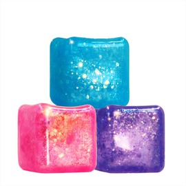 YiLUAN Slow Rise Glitter Square Squishy Cubes for Adults Pack of 3, Gel Cube Stress Cube, Squishy Stress Balls, Malt Sugar Nice Stress Cubes Squeeze Balls for Anxiety Relief(Purple/Blue/Pink)