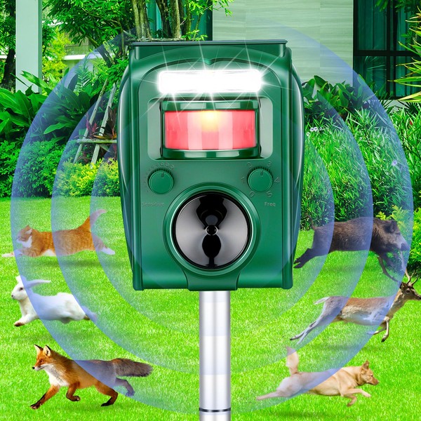 Qualirey Animal Repellers Solar Deterrent Devices Green Waterproof Ultrasonic Deer