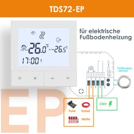 Beok TDS72-EP 16A Digital Underfloor Heating Thermostat for Electric Underfloor Heating Room Thermostat Underfloor Heating 230 V Heating Thermostat TDS72-EP 16 A White