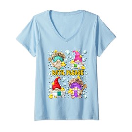 Womens Bath Please For Bubble Bath Lover With Funny Garden Gnomes V-Neck T-Shirt