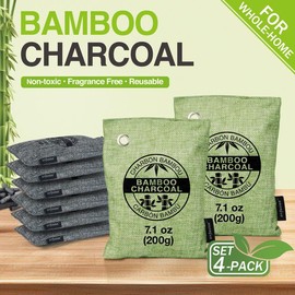 Air Fusion Bamboo Charcoal Odor Absorber 6 Pcs 2.6oz and 2 pcs 7.1oz with w Hooks Nature Fresh Bamboo Charcoal Air Purifying Bag Home Closet Air Freshener Deodorizer Odor Eliminator - Size: 75g*6+200g*2