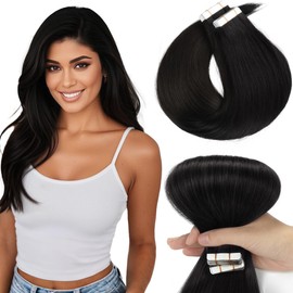 Loxxy Invisible Tape in Hair Extensions Human Hair Natural Black #1B Remy Tape in Human Hair Extensions for Women Double Sided Seamless Thick End Silky Straight 20pcs 50 Gram 14 Inch