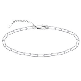 CHIC & ARTSY Anklets 925 Sterling Silver Italian, Ankle Bracelet 4mm paperclip link Chain Anklets Cute White Anklet Bracelet for Women Boho Beach Jewelry