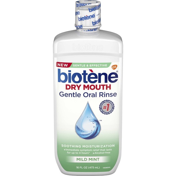 Biotene Dry Mouth Gentle Oral Rinse Soothing Moisturization, Mild Mint, 16 fl oz (Pack of 2)