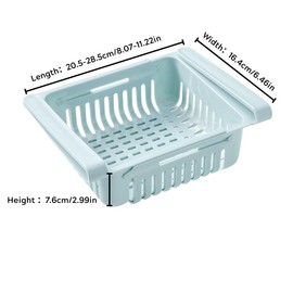 MIXNEX Expandable Fridge Storage Basket – Adjustable Refrigerator Organizer Bin with Handle – Egg Holder and Kitchen Drawer Shelf for Fruits, Vegetables, Snacks, and More – BPA-Free Plastic (Blue)