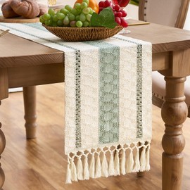 Aisybaklyn Boho Table Runner Modern Sage Green Decorative Rustic Macrame Tassel Vintage Wedding Decoration Table Decoration Spring Table Runner Rustic Table Decoration for Wedding Kitchen 30 x 183 cm