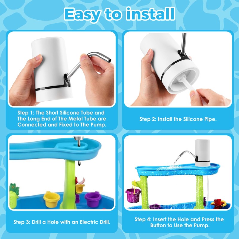 Water Table Pump, Cordless & Rechargeable Water Pump for Kids,
