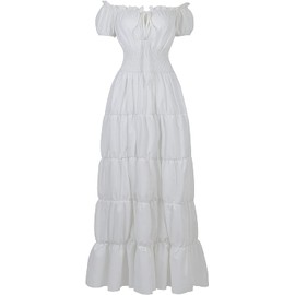 Aibaowedding Renaissance Costume Women's Medieval Chemise Peasant Dress Irish Boho Long Dresses (White, M)
