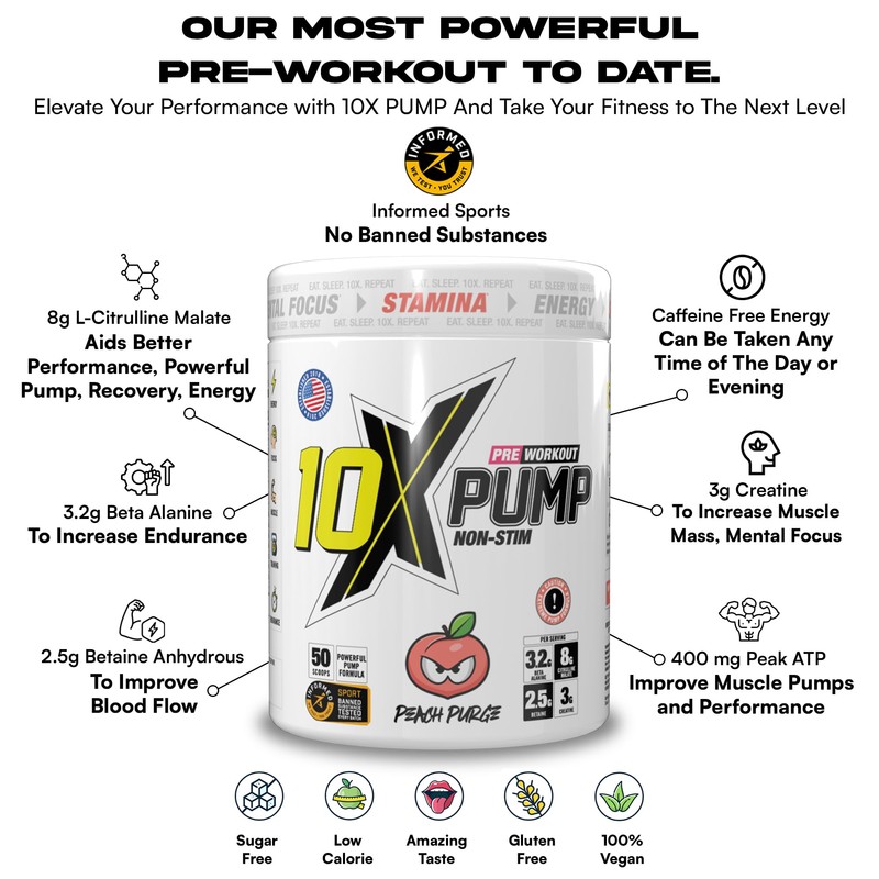 10X Athletic Non Stim Pre Workout No Caffeine Beta Alanine