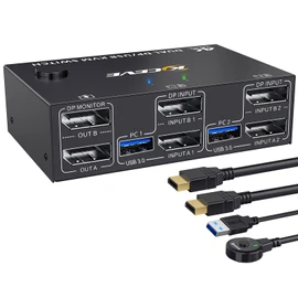 KCEVE KVM Switch 2 Monitors 2 Computers 4K@144Hz, Displayport KVM Switch Dual Monitor for 2 Computer Share 2 Monitor and 4 USB 3.0 Devices, with Wired Remote