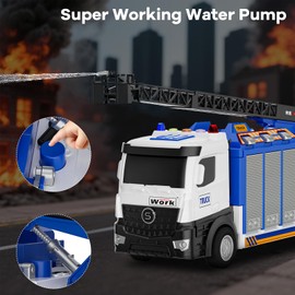 Coroiesty 3-in-1 Large Fire Truck Toy with Garage & 6 Cars, Water Pump, Extendable Ladder, Lights & Siren Sounds, Fire Rescue Truck Vehicle Toy for Boys Girls 3+, Christmas Birthday Gift