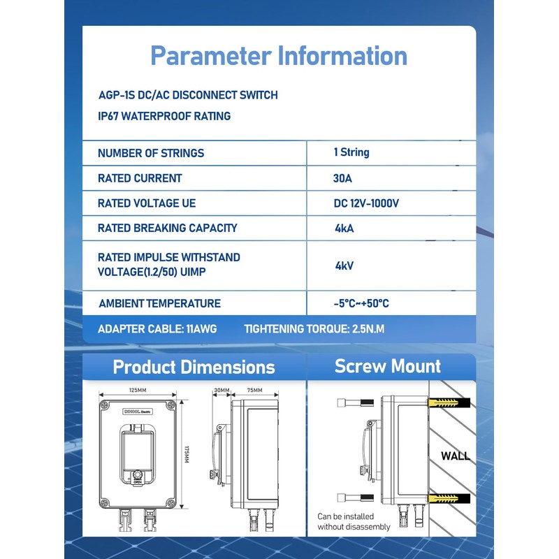DIHOOL Outdoor Circuit Breaker Box, 30 Amp PV Solar Disconnect