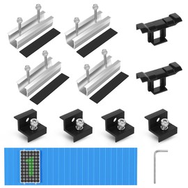 BOSYTRO PV Bracket Mounting Set, Solar Module Bracket for 1 x Module, 12 cm Silver Rail + Water Drain Clips 30 mm + Adjustable Clamp for 30-35 mm Thick Modules, for Flat Roof Trapezoidal Sheet Metal