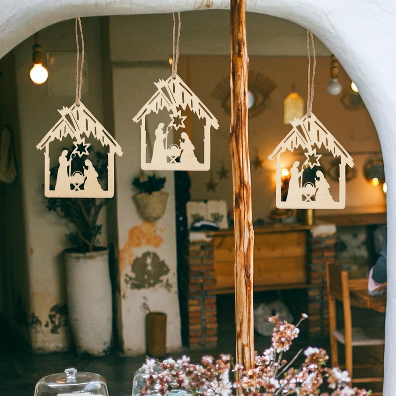 20pcs Birth Jesus Pattern Pendant Rope Nativity Scene Ornaments Christian