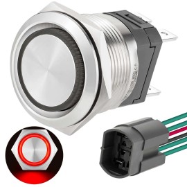 ZJWZJH 22mm Push Button Switch 15A 110V/ 120V AC Momentary Red 2NO DPST Angel Eye LE...