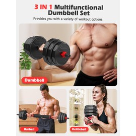 UKEEP Adjustable Dumbbell Set, 55/70/90lbs Free Weight Set with Connector, 3 in1 Dumbbells Set Used as Dumbbell/Barbell/Kettlebell, Fitness Exercises for Home Gym Suitable Men/Women