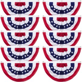 JNYVE 4th of July Decorations - 1.5x3 Ft American Flag Bunting Outdoor - USA Patriotic Pleated Fan Flag for Porch Garden Decor (Set of 10)