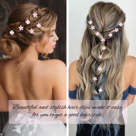 YISSION 20 Pcs Mini Flower Hair Clips with Rhinestone Cute Decorative Hair Pins Small Wedding Hair Barrettes Pink Hair Clips Bridal Flower Girl Hair Accessory (2 Patterns)