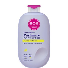 EOS Shea Better - Gel de baño de cachemira, vainilla cachemira, hidratante y nutritivo, fórmula de gel cremoso equilibrado de pH, libre de parabenos ni ftalatos, piel sensible, 16 onzas líquidas.