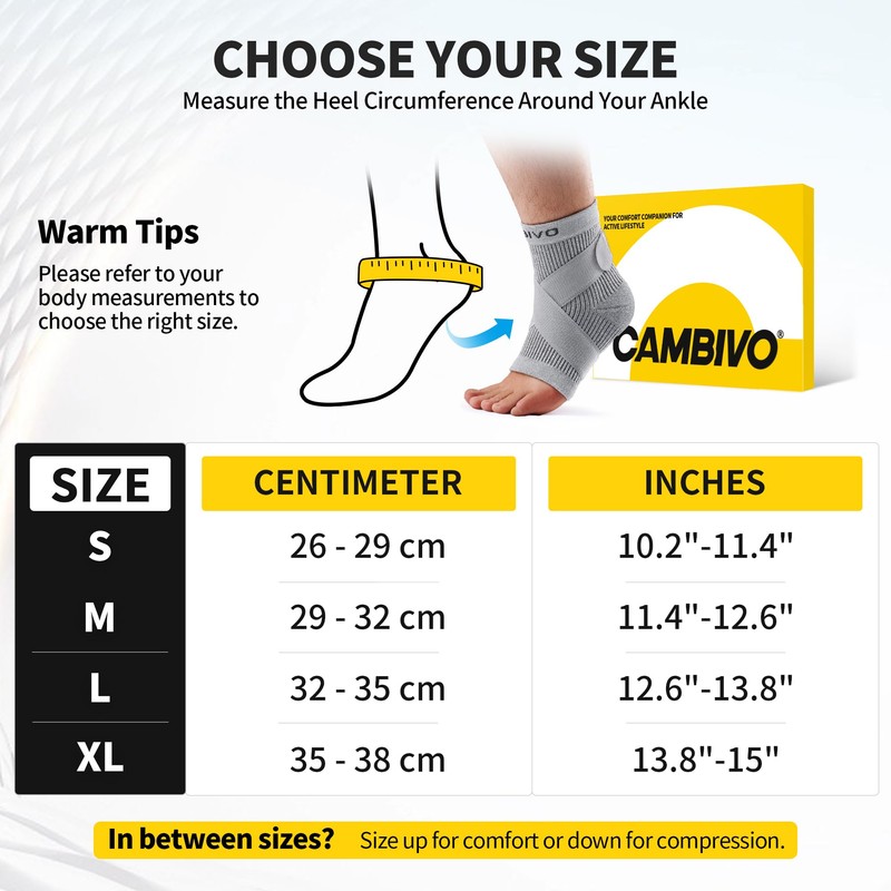 CAMBIVO Ankle Support 1 Pair, Grey M
