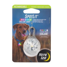 Nite Ize SpotLit Rechargeable Collar Light - Carabiner Disco Light for Dog Collars - Rechargeable Light with Stainless Steel Keychain - Dog Collar Light for Safety - Disc-O Tech Jewel