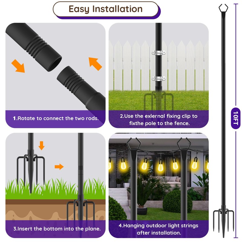zoegi 4 Pack 10Ft String Light Poles,Light Poles for Outside