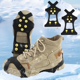 Shoes Traction Cleat 4 pcs Ice Snow Grips for Shoes Boots Non Slip Shoe Ice Grippers 10 Steel Rubber Spikes Crampons Footwear M Black