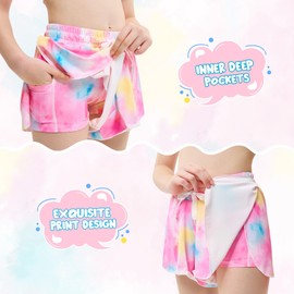 Girls Butterfly Shorts Unicorn Running Shorts 2 in 1 Flowy Athletic Shorts Casual Skirt for Teens Kids (US, Age, 5 Years, 6 Years, Tie Dye)