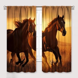 Horse Window Curtains, Western Wild Galloping Horses Curtains for Living Room, Western Rustic Farm Animal Running Horse Drapes 2 Panel Sets,42x63 Inch