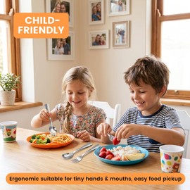 Juego de Cubiertos para Niños de 10 Piezas, Set 5 Cucharas y 5 Tenedores Acero Inoxidable 304 con Lindo Diseño Oso, Utensilios Ergonómicos para Aprendizaje en Escuela y Hogar, Sin BPA