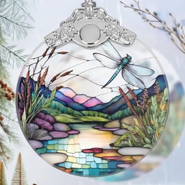 Christmas Stained Glass Dragonfly Ornament - Home Decor - Holiday Present Ideas - Gift Exchange - Fluttering Dragonfly