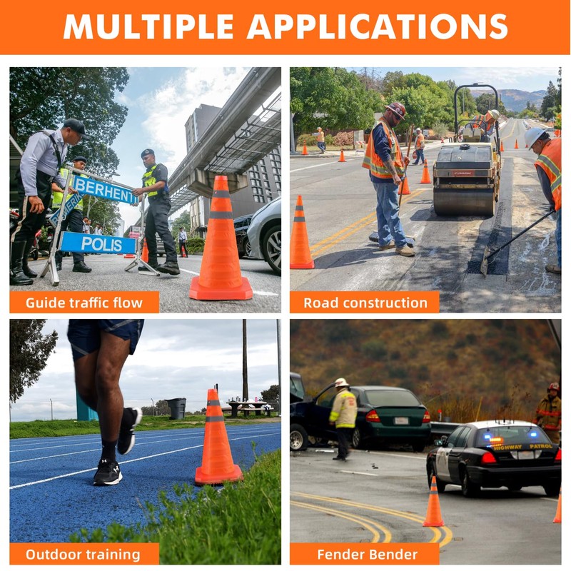 18 Inch 3 Pack Collapsible Traffic Safety Cones, Orange Cones