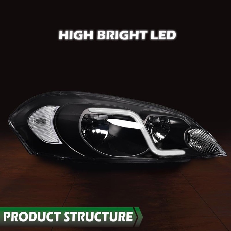 LQI LED DRL Headlight Compatible with Chevy Impala 2006-2013 /Fit