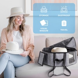 Viscogrip Hat Box, Hat Boxes for Women Men Storage, Collapsible Hat Storage with Viewing Window for Travel, Cowboy Hat Organizer with Handle for Closet, Hat Travel Case for Beach Hat, Straw Hat, etc