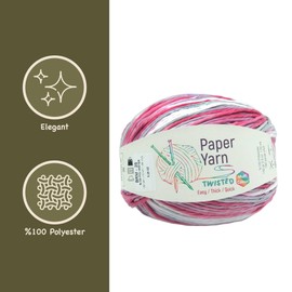 Paper Raffia Yarn Twisted Multicolor (Colorful Pattern) 1 Skeins Kraft Paper Yarn Raffia Yarn Soft Craft Ribbon Yarn Polyester Yarn for Crochet DIY Weaving - Total Length 170 m (180 yds 150 gr)