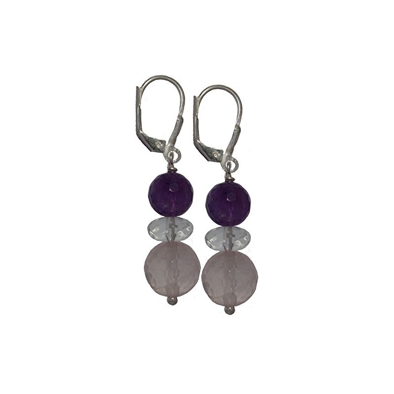 I Be, Amethyst, Quartz, Rose Quartz Gemstone Earrings, 925 Silver,