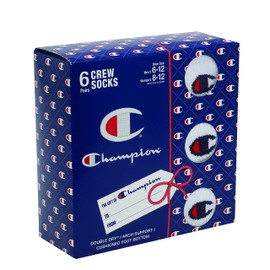 Champion Men's 6 Pack With Gift Box Crew Sock, White, 12-Jun US